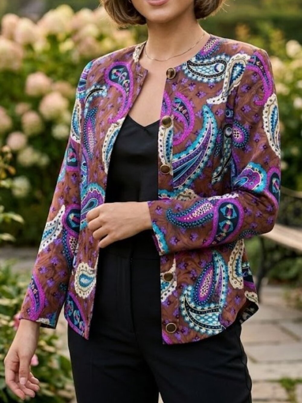 Vintage Anne Crimmins for UMI Collections 100% Silk Paisley Jacket Blouse Size14